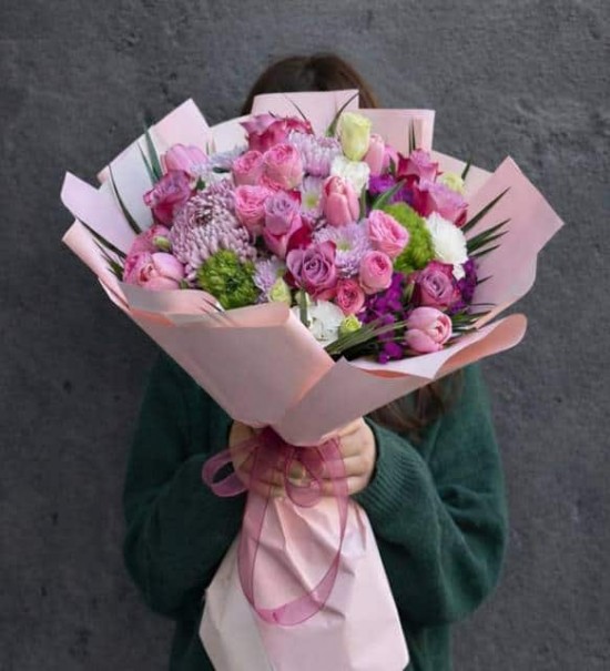 Pembe Lila Karışık Premium Gül Buketi