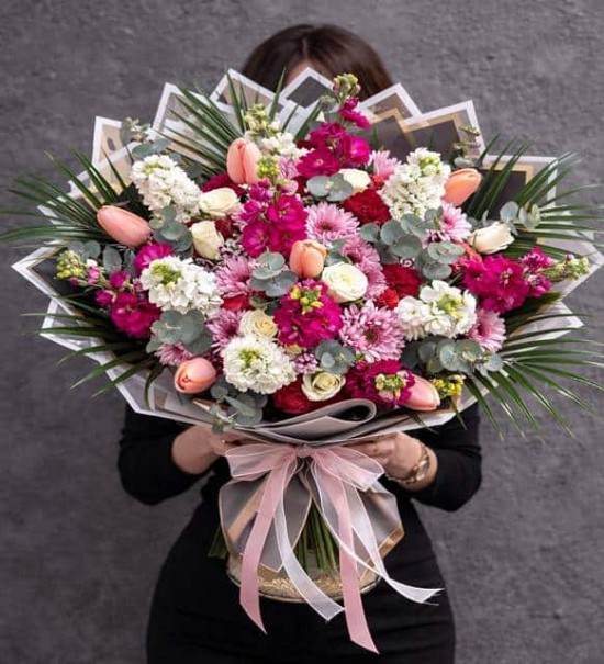 VIP Pembe Kırmızı Karışık Lilyum, Gül ve Lale Buketi