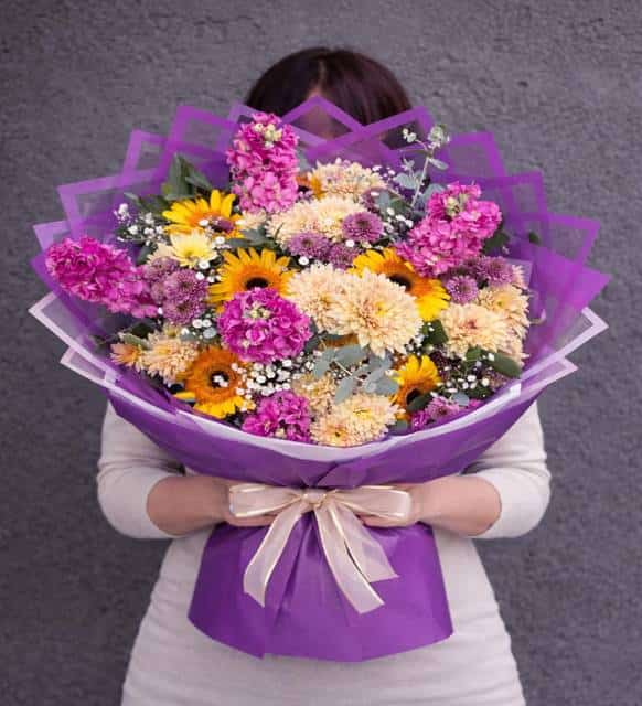 Renkli Gerbera ve Krizantem Karışık Premium Buket