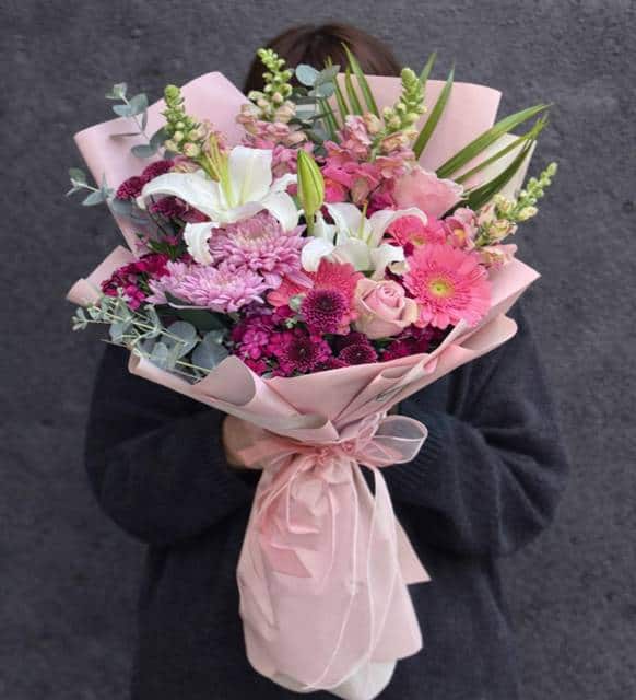 Pembe Lilyum ve Gerbera Karışık Premium Buket