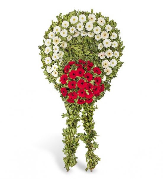 Beyaz Kırmızı Gerberalarla Cenaze Çelengi