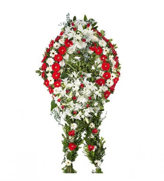 Gerbera Lilyum Çiçekleri Ayaklı Çelenk