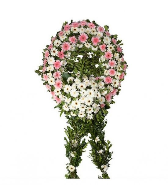 Pembe Beyaz Gerberalar Tek Katlı Ayaklı Çelenk