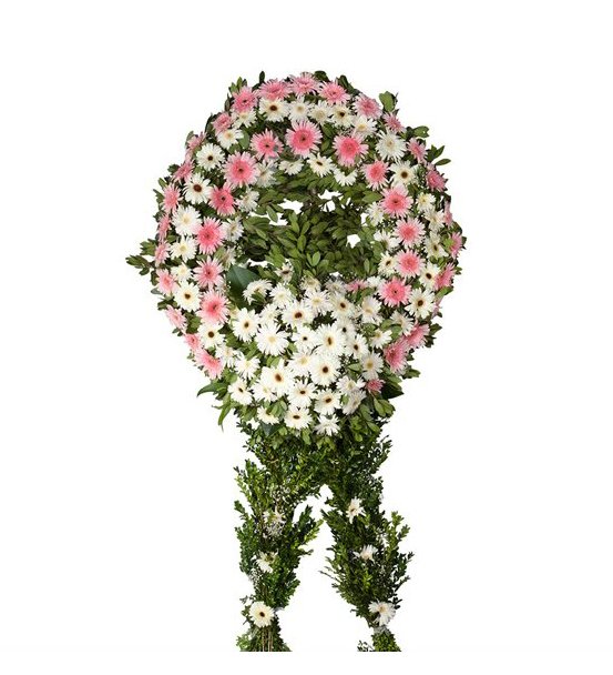 Pembe Beyaz Gerberalar Tek Katlı Ayaklı Çelenk
